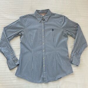 Brooks Brothers Red Fleece Baby Blue Gingham Stretch Fitted Button Down Shirt 6